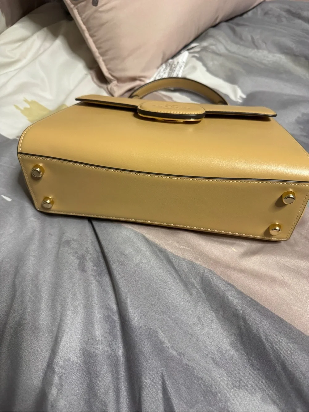 Coach Eliza Pebbled Leather Top-Handle Satchel in Tan